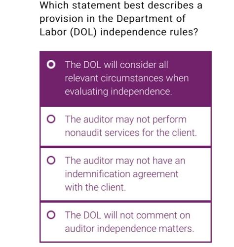 In which way do DOL independence rules differ from the AICPA rules? A. . In which way do dol independence rules differ from the aicpa rules